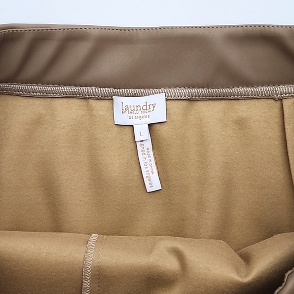 Laundry by Shelli Segal Caramel Tan Midi Slip On Skirt Stretch Side Pockets Sz L - Picture 5 of 10